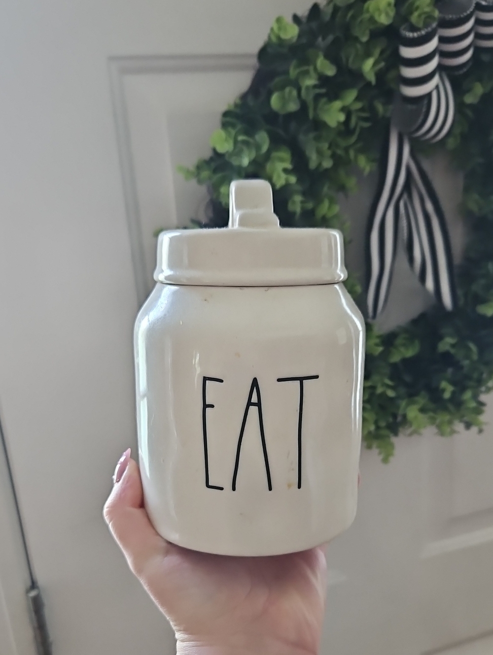 Rae Dunn Cream Ceramic 'EAT' Kitchen Canister with Lid